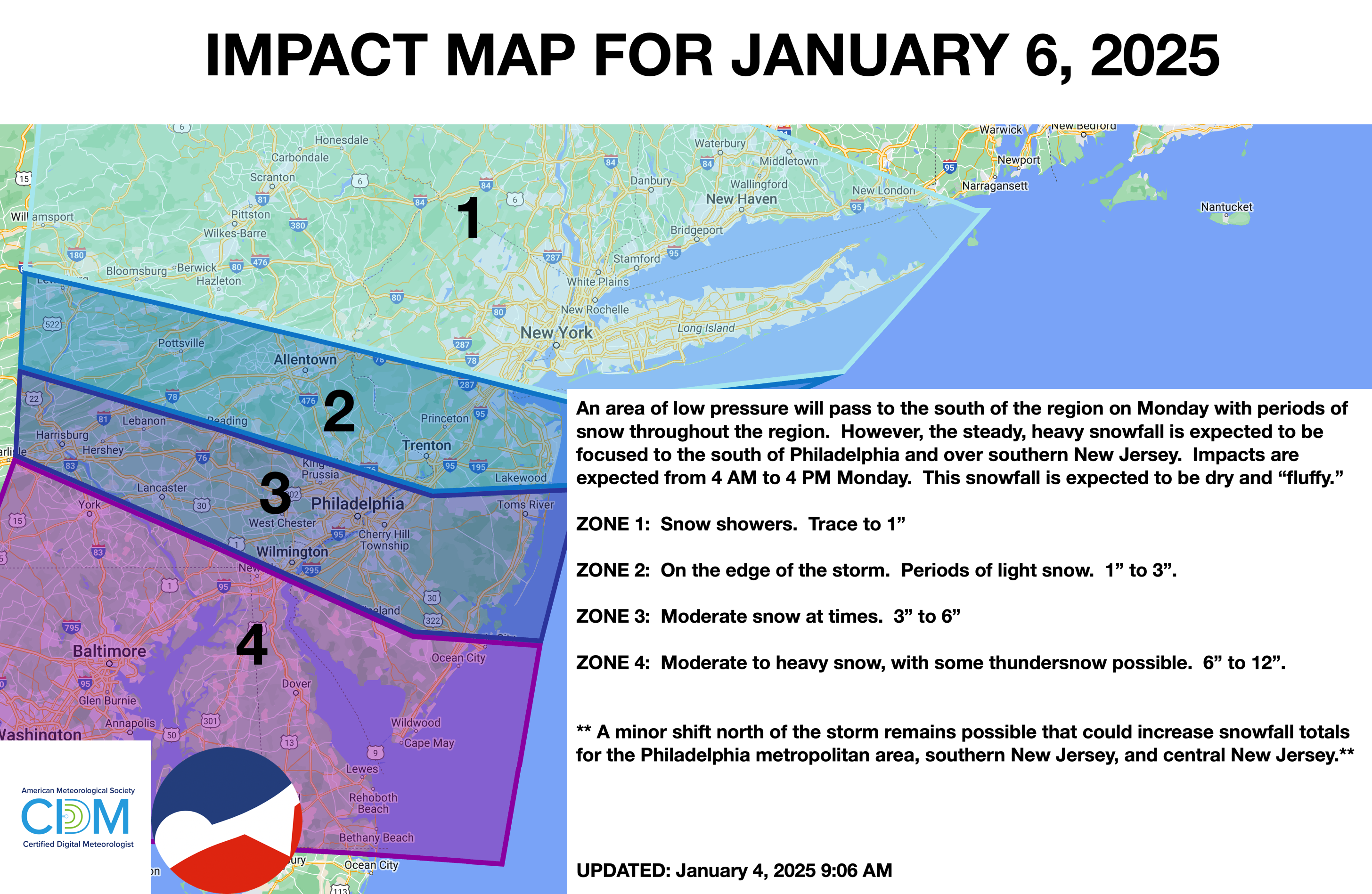 Impact Map For January 6, 2025 NY NJ PA Weather